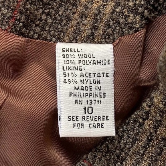 Valerie Stevens Wool Plaid Gingham Buttoned Blazer Jacket Brown Tan Size 10 - Picture 6 of 7